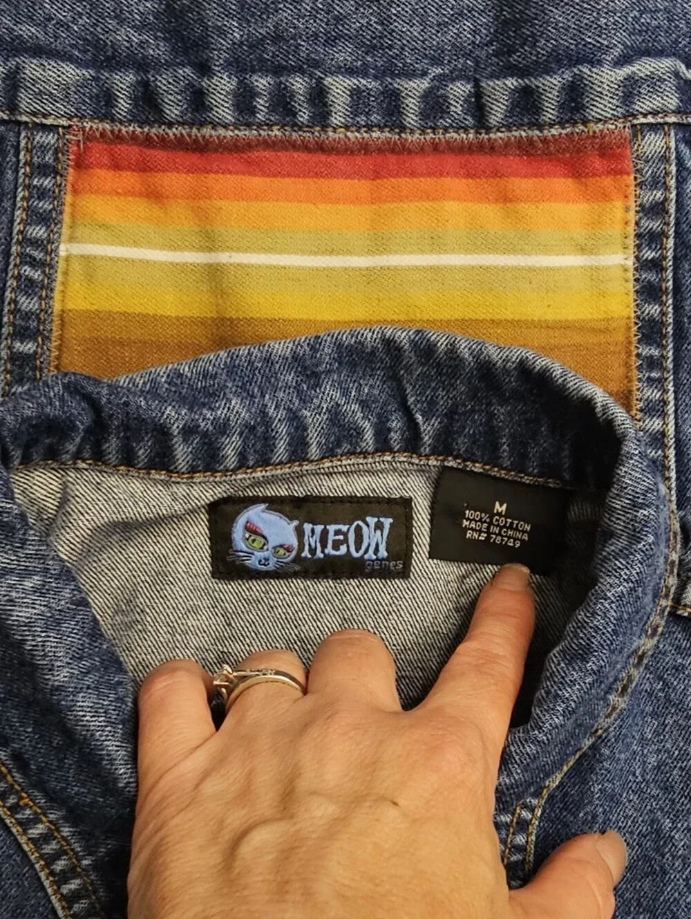 Girls Vintage Meow Genes Upcycled Serape Denim Jacket Size Med